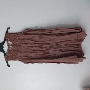 Style & CO Birds Nest Lace Sheer Front Sun Dress Mocha Color 0X Plus